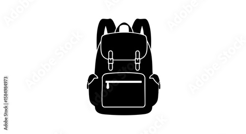 A black backpack illustration against a minimalistic backdrop.