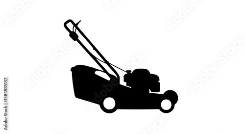 Silhouette of a lawn mower on a flat surface, cut of the lawn, an instrument of gardening.