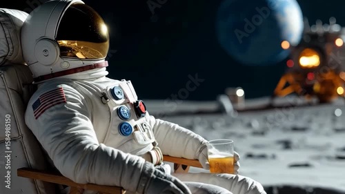 Astronaut Drinking Beer on Moon Surface – Sci-Fi Humor Concept