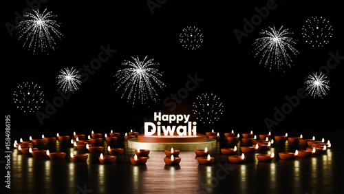 Happy diwali wishes lights with crackers and fireworks