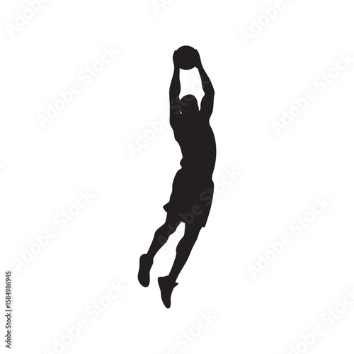 Basketball player dunking silhouette isolated on white background