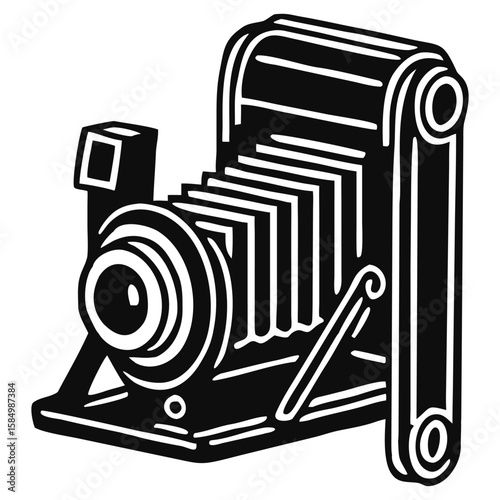 Vintage Bellows Camera Black and White Vector Illustration