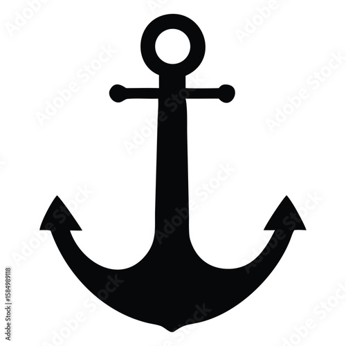 Black and White Anchor Nautical Symbol Icon Vector Graphic