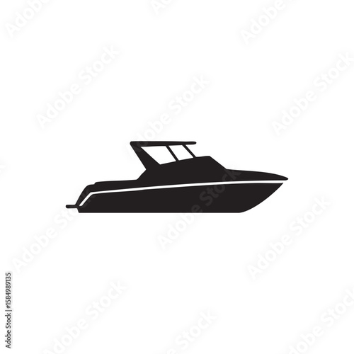 Sleek motorboat silhouette isolated on white background