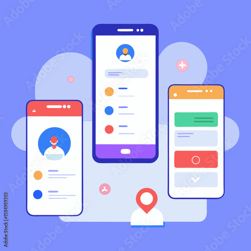 Set of UI, UX, GUI screens Fitness app flat design template for mobile apps, responsive website wireframes. Web design UI kit. Fitness Dashboar