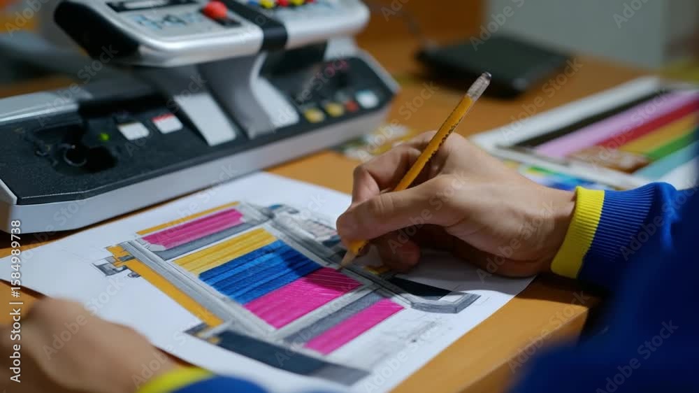 custom made wallpaper toronto digitalThe Art of Precision: A close-up view of hands sketching a detailed blueprint with a pencil, focusing on the meticulous process of design and creation.