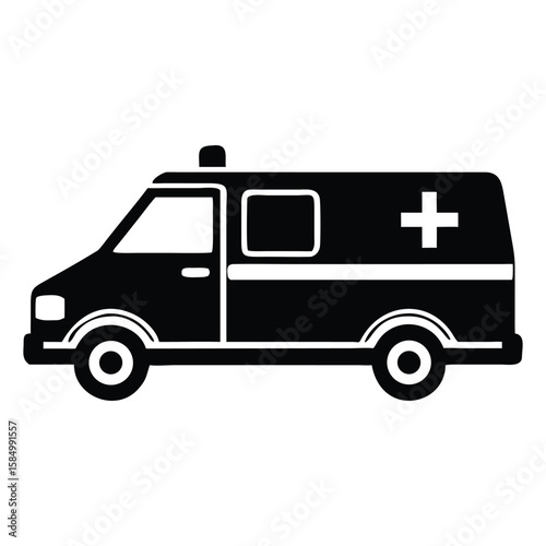 Ambulance Emergency Vehicle Silhouette Medical Icon Black and White