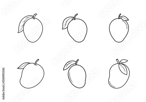 set of mango icon line art vector illustration