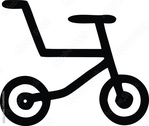 Simple black silhouette of a tricycle with two wheels in the front and one in the back