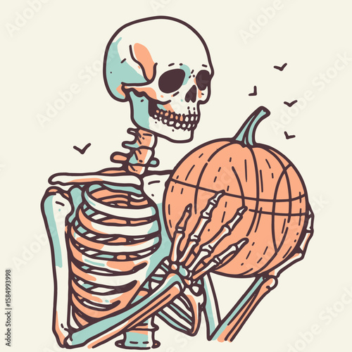 A skeleton holding a. Cartoon Clipart Silhouette Vector Illustration Line Art Illustration. Bony figure gripping object bones grasping something in its hand dead frame clutching an item.