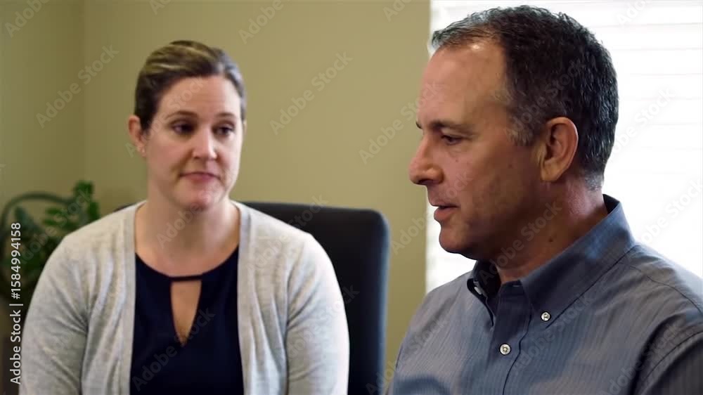 Business Meeting: Woman Explaining a Concept to a Man in an Office Setting Business Meeting: Woman Explaining a Concept to a Man in an Office Setting