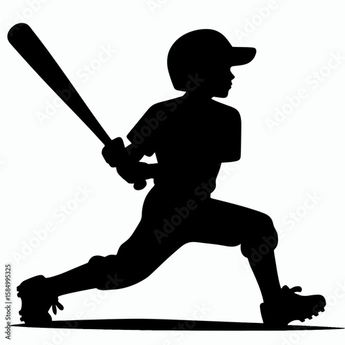 Little league baseball player swings the. Cartoon Clipart Silhouette Vector Illustration Line Art Illustration. Young ballgame competitor hits the sphere during junior athletics practice.