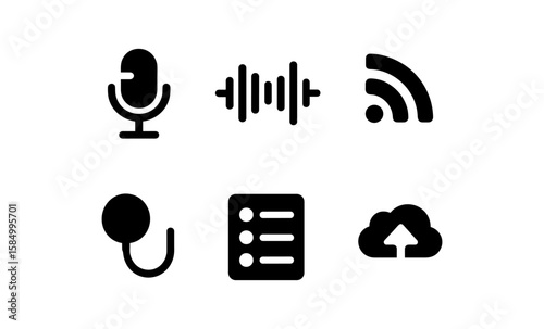 Minimalist audio and cloud technology icons set for digital platforms