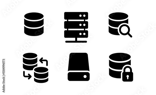 Server and database icons: technology symbols in flat design