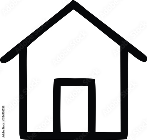 Simple black outline of a house icon with a rectangular door representing home and shelter in a clean minimalist design
