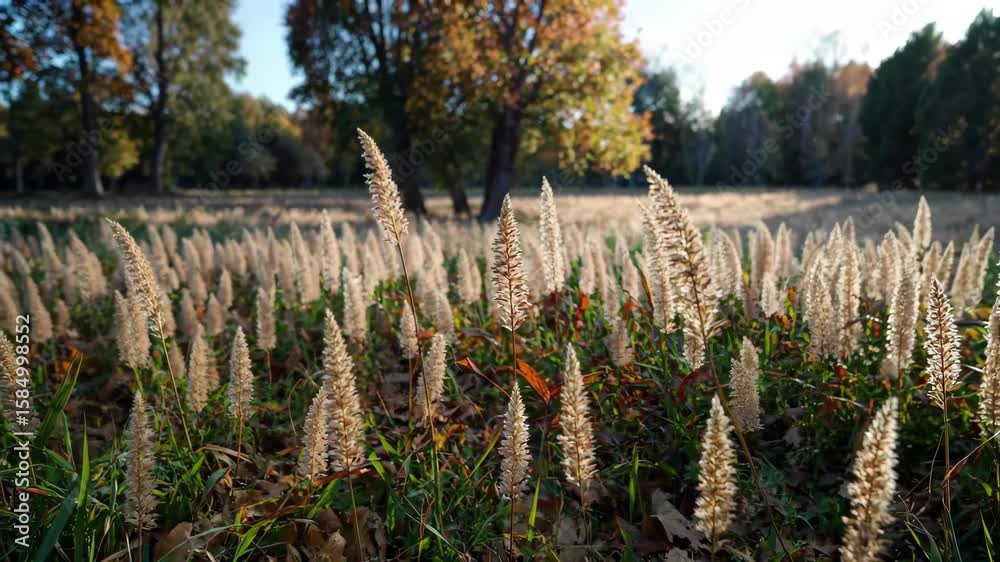 there are many tall grass in the field with trees in the background there are many tall grass in the field with trees in the background