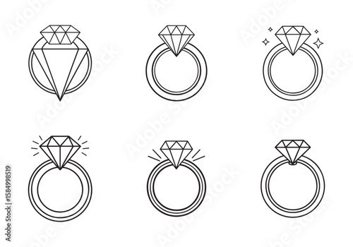 diamond ring icon line art vector illustration