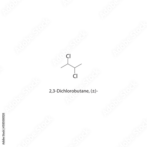2,3-Dichlorobutane, (±)- skeletal structure. halogen alkane compound schematic illustration. Simple diagram, chemical formula.