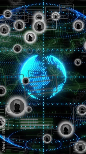 Global network connections and data exchange animation over digital globe