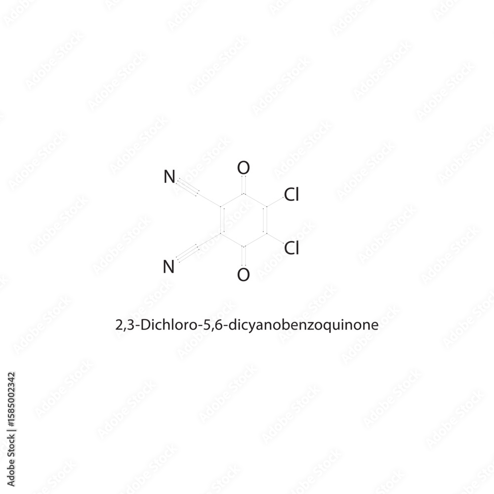 Fototapeta premium 2,3-Dichloro-5,6-dicyanobenzoquinone skeletal structure. halogen quinone compound schematic illustration. Simple diagram, chemical formula.