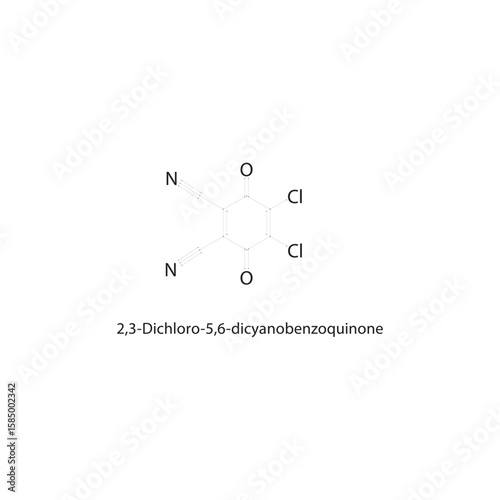 2,3-Dichloro-5,6-dicyanobenzoquinone skeletal structure. halogen quinone compound schematic illustration. Simple diagram, chemical formula.