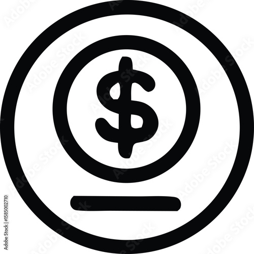 Stylized black and white icon depicting a dollar sign within concentric circles and a horizontal line below