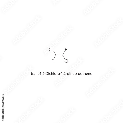 trans-1,2-Dichloro-1,2-difluoroethene skeletal structure. halogen alkene compound schematic illustration. Simple diagram, chemical formula.