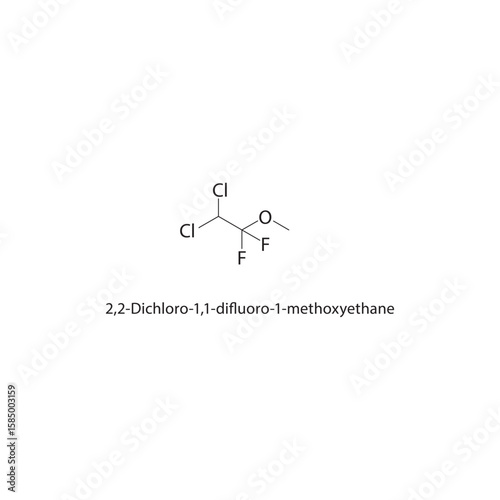 2,2-Dichloro-1,1-difluoro-1-methoxyethane skeletal structure. halogen ether compound schematic illustration. Simple diagram, chemical formula.