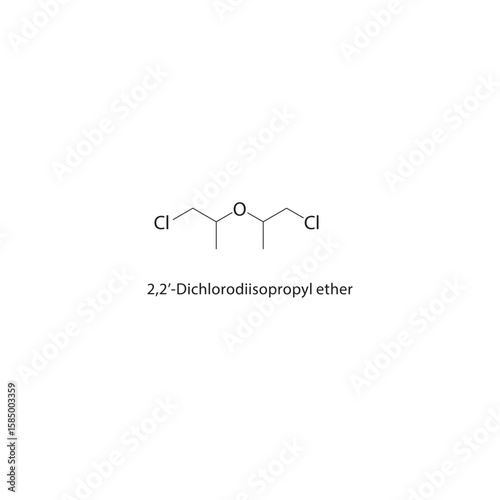 2,2’-Dichlorodiisopropyl ether skeletal structure. halogen ether compound schematic illustration. Simple diagram, chemical formula.