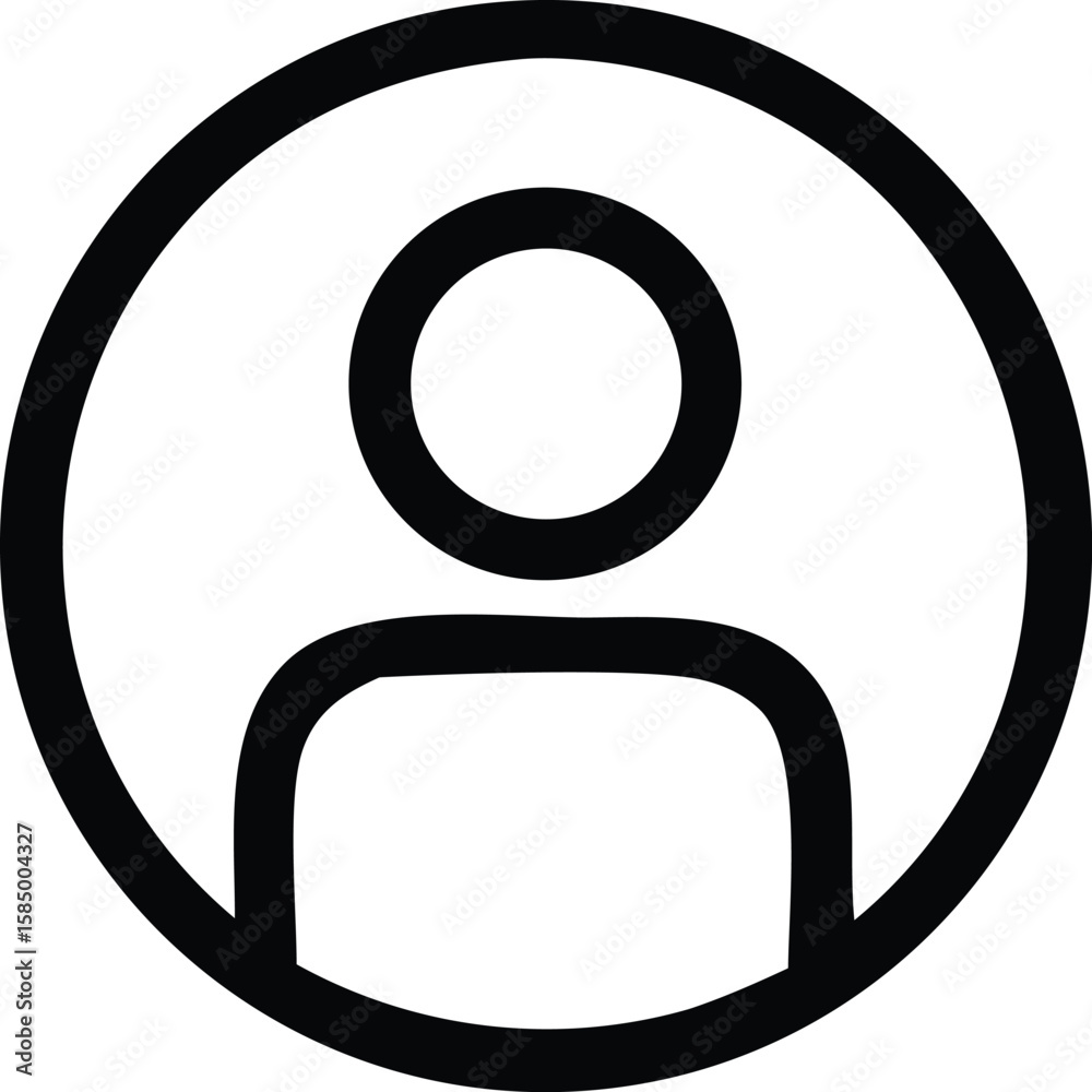 Simple black and white outline icon representing a generic person silhouette within a circle symbolizing user profiles or accounts Simple black and white outline icon representing a generic person silhouette within a circle symbolizing user profiles or accounts