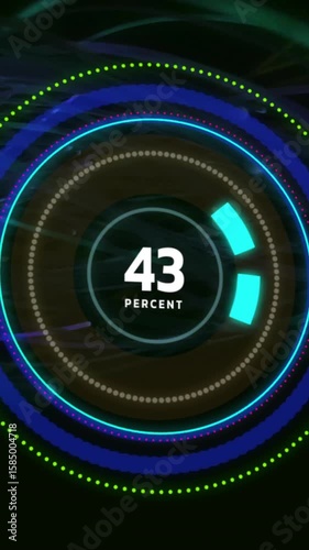 Animation showing circular progress indicator at 51 percent with glowing dynamic lines