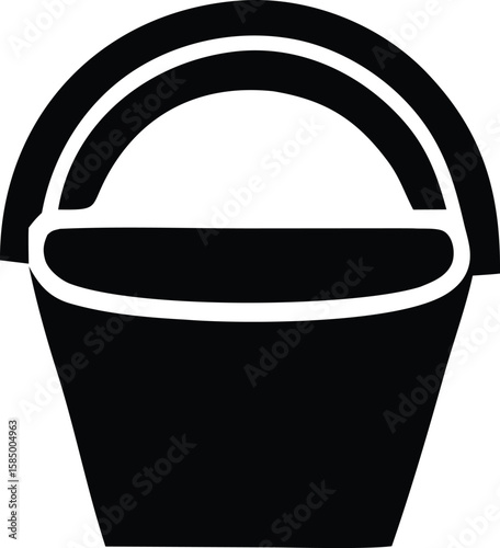 Simple black silhouette of a bucket with a curved handle perfect for representing carrying or storage needs