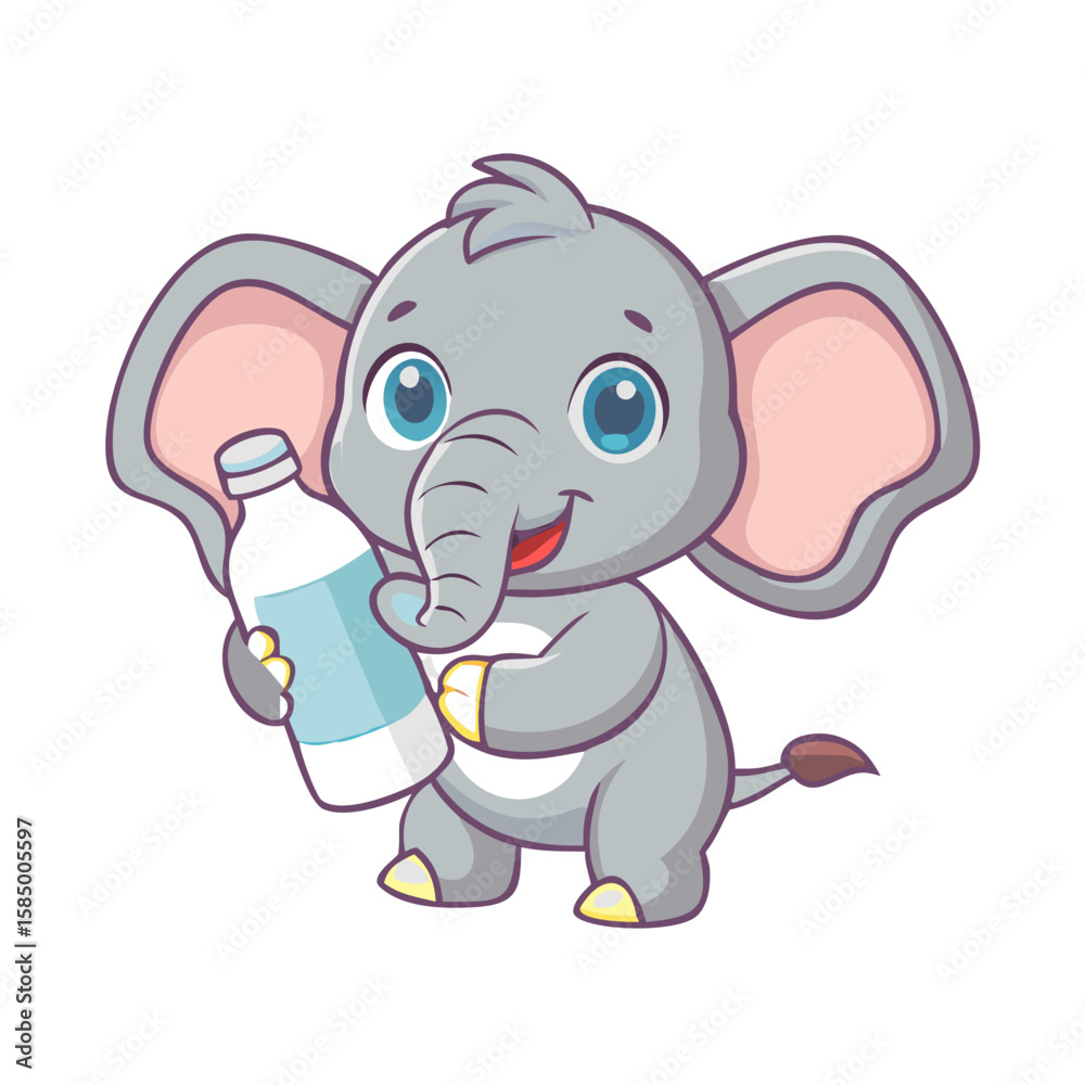 Fototapeta premium Illustration of cute elephant holding milk bottle 