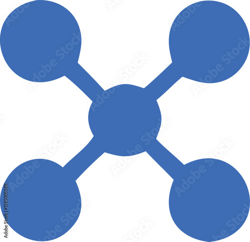 Abstract blue geometric pattern featuring a central circle connected to four surrounding circles via straight lines creating a symmetrical design