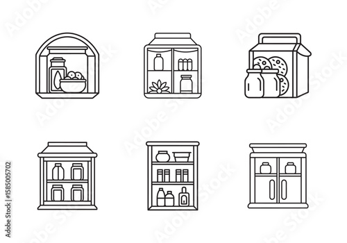set of pantry icon line art vector illustration