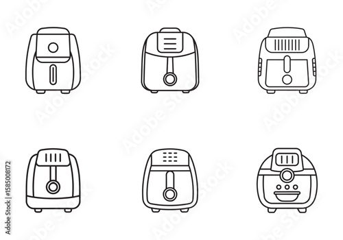 set of air fryer icon line art vector illustration