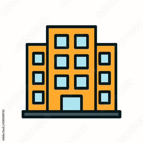 City Apartment Building Icon in Flat Style