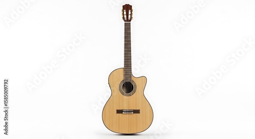 Classical Cutaway Guitar: Detailed Studio Shot on White Background Musical Instrument.