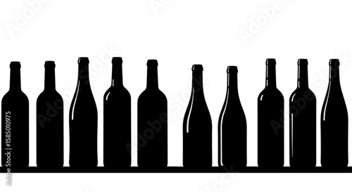  Black Silhouette of Wine Bottles on Shelf – Flat Vector Illustration Transparent PNG