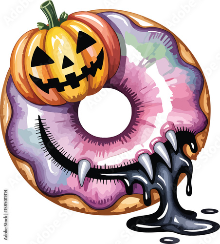 pastel donut jack o lantern glaze bitten mist art design illustration premium quality