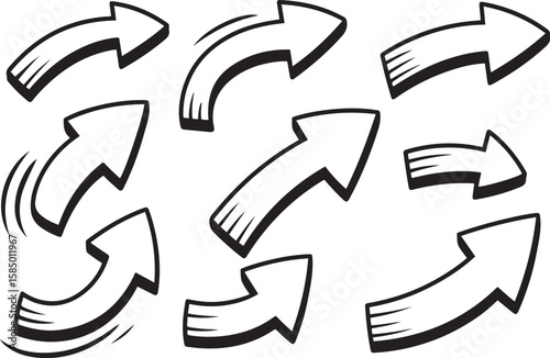Swirling sketch arrows and icons for directional infographics