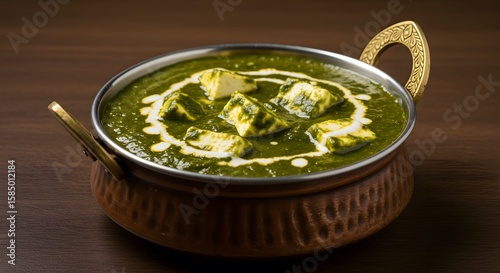 Delicious Palak Paneer in a Traditional Copper Bowl: An Authentic Indian Cuisine Dish