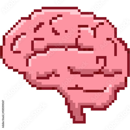 Pixel brain vector, depicting intelligence, thought, and digital processing in an 8-bit style. Ideal for AI concepts, gaming puzzles, or retro technology designs.
