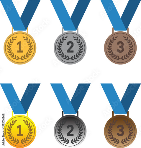 Gold, Silver, and Bronze Medal Set – Winner Awards with Ribbons for Competition and Achievement