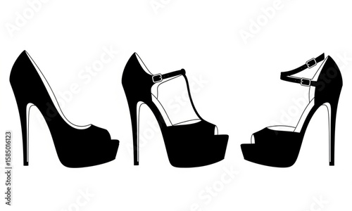 High Heel Shoe Collection in Black Silhouette | Elegant Fashion Footwear for Women's Style and Boutique Marketing
