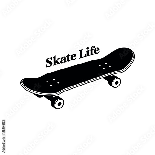 Black skateboard with text white skate life