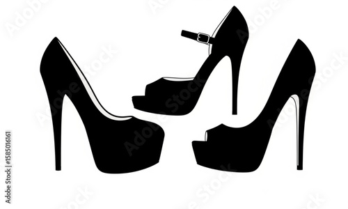 High Heel Shoes Collection - Black Silhouette Fashion Footwear for Women | Stylish Stiletto Heels for Fashion Design, Advertising and Apparel