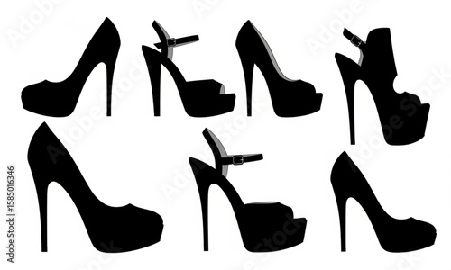 High Heel Silhouette Collection | Vector Assortment of Black Shoe Shapes for Fashion and Style Design