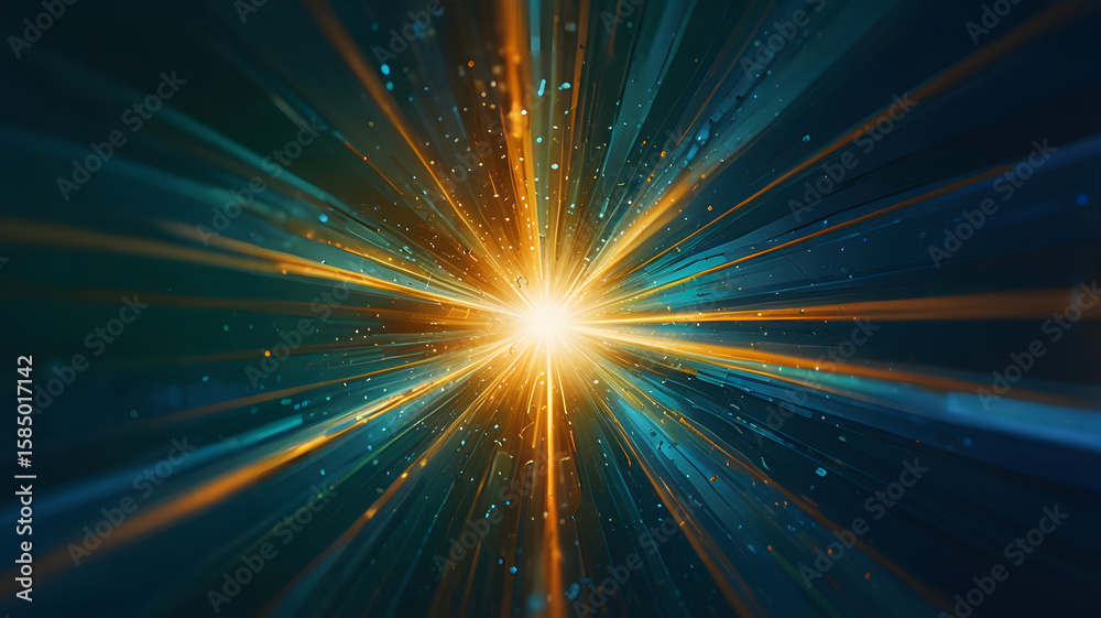 Obraz premium Bright blue light burst in abstract space, a glowing starburst design with shining laser beams and cosmic energy