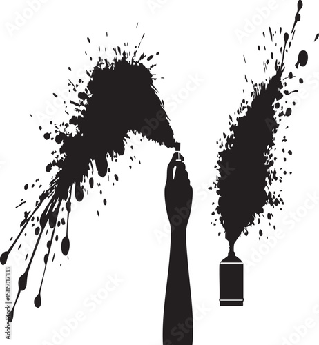  Hand Holding Spray Can with Exploding Paint Splatter - Black and White